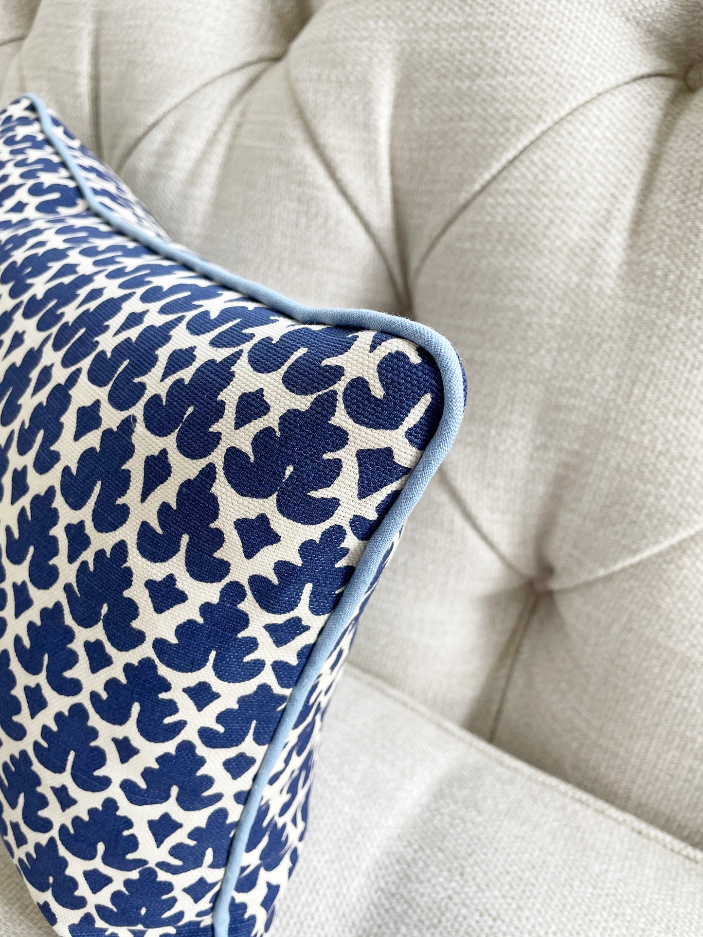 Quadrille Volpi in Custom Blue with Contrast Periwinkle Welt Pillow