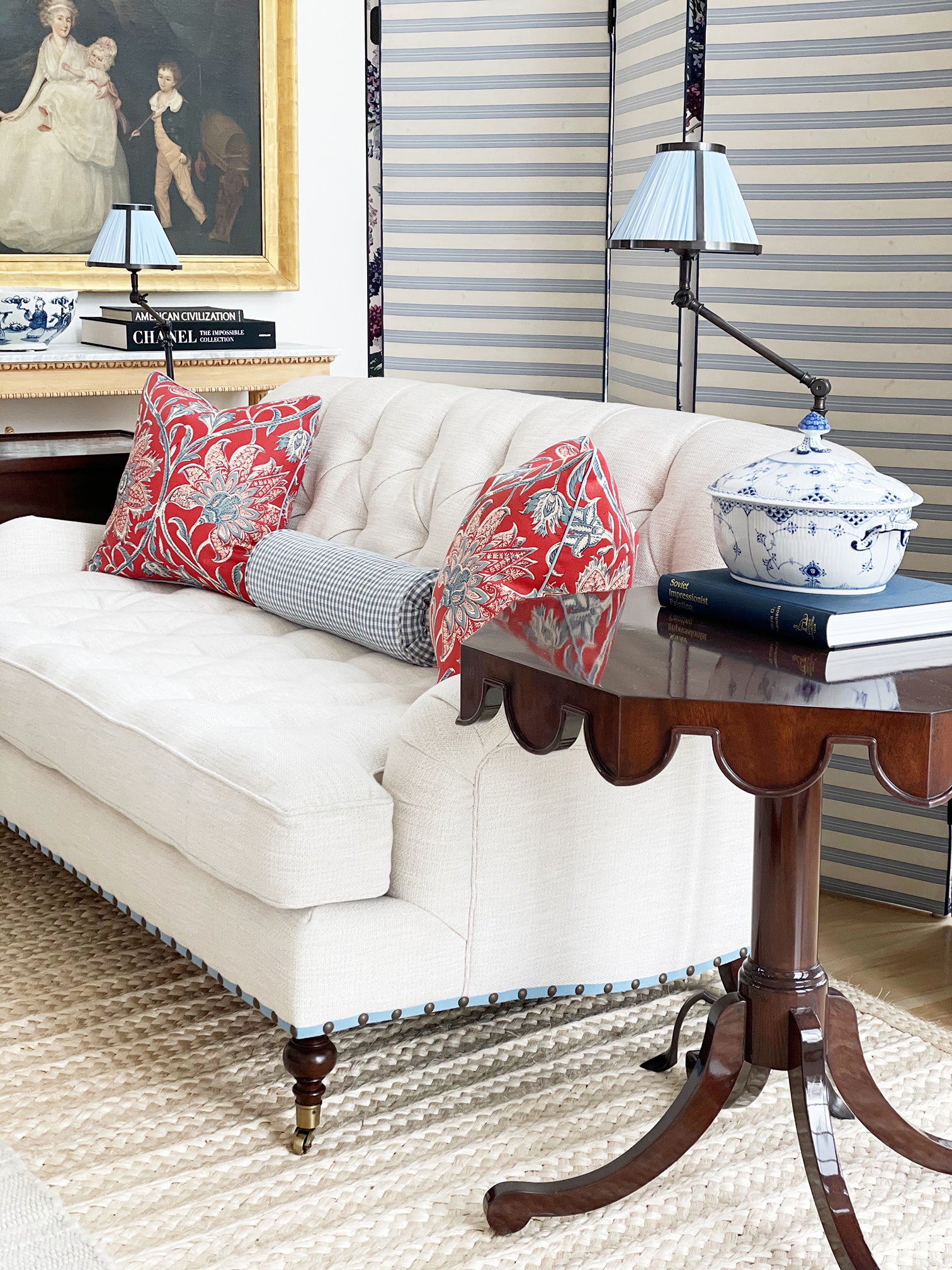 Clarke & Clarke Blue and White Check Bolster – hillary w taylor interiors