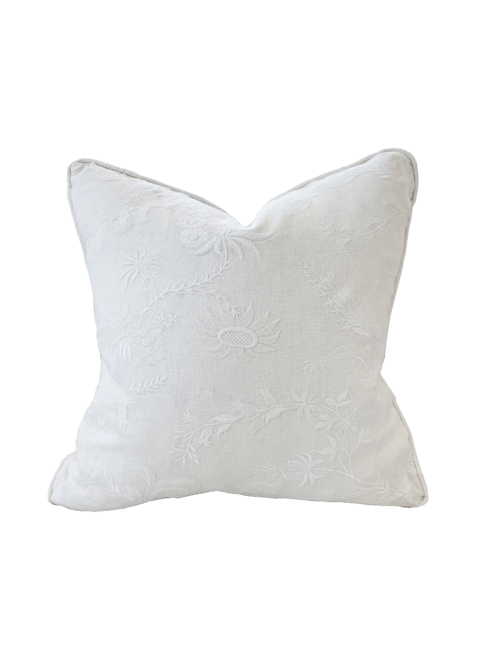 Ralph Lauren White Embroidered Linen with Self Welt Pillow